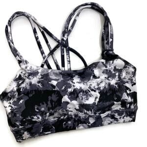 GapFit Eclipse Sports Bra Medium Support Strappy White Black Print XS